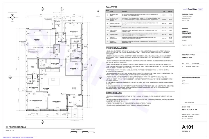 First floor plan from the sample plan set