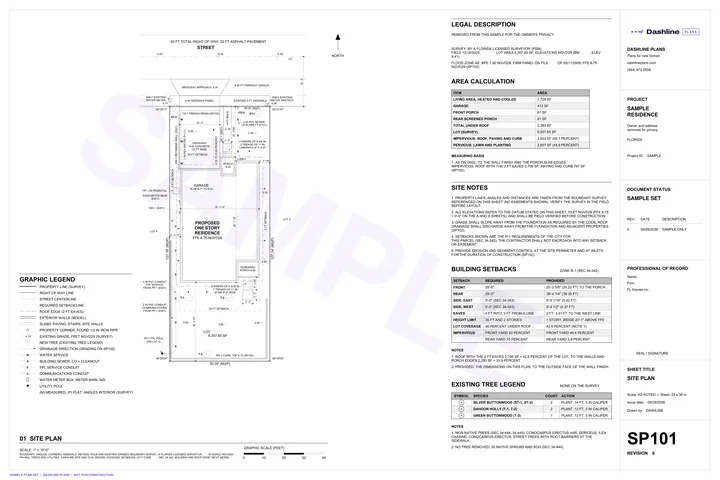 Sample SP101 site plan sheet from a Florida permit plan set